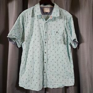 Flag & Anthem Mens XL Short Sleeve Flamingo Cocktail Button Down Blue Teal Shirt